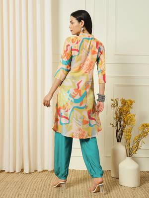 WOMEN'S EXCLUSIVE MUSLIN WITH DIGITAL MULTICOLOR PRINTED WITH FULL STITCHED  KURTI SET 3
