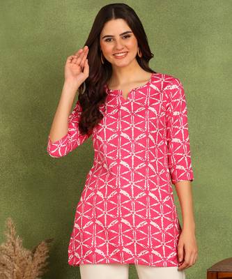 Pink printed poly rayon short kurti for women and girls 1
