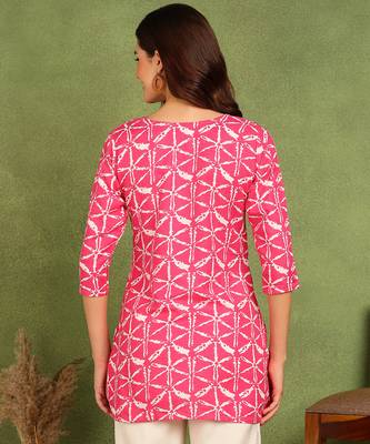 Pink printed poly rayon short kurti for women and girls 2