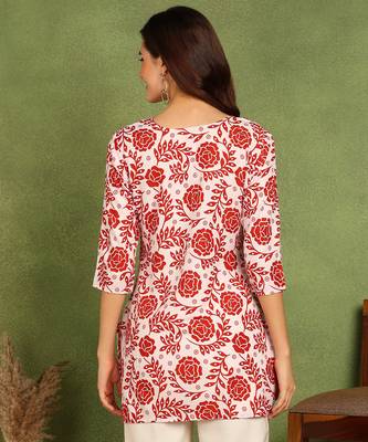 Red printed poly rayon short kurti for women and girls 2