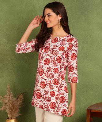 Red printed poly rayon short kurti for women and girls 3