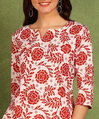 Red printed poly rayon short kurti for women and girls 4