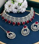 Silver plated ruby red (maroon) kundan crystals  jewellery set for women