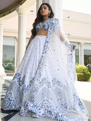 tulsi art white satin lehenga set choli with dupatta  1