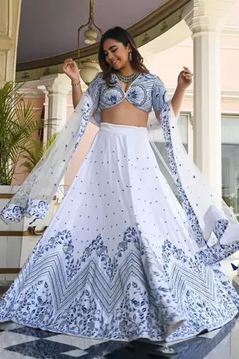 tulsi art white satin lehenga set choli with dupatta 