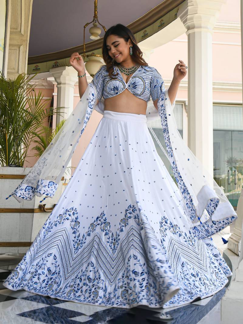 Tulsi Art White Satin Lehenga Choli Set