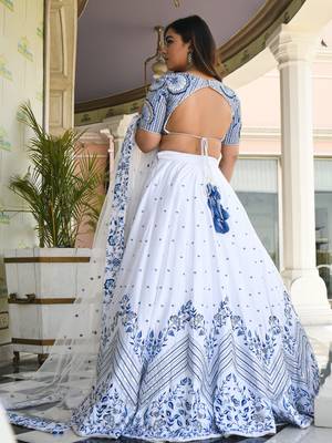 tulsi art white satin lehenga set choli with dupatta  3