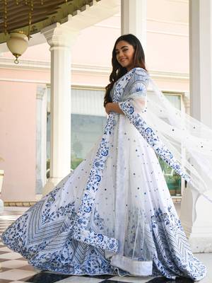 tulsi art white satin lehenga set choli with dupatta  4