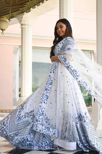 tulsi art white satin lehenga set choli with dupatta 