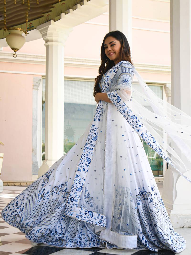 Tulsi Art White Satin Lehenga Choli Set