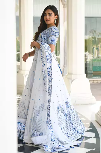 tulsi art white satin lehenga set choli with dupatta 