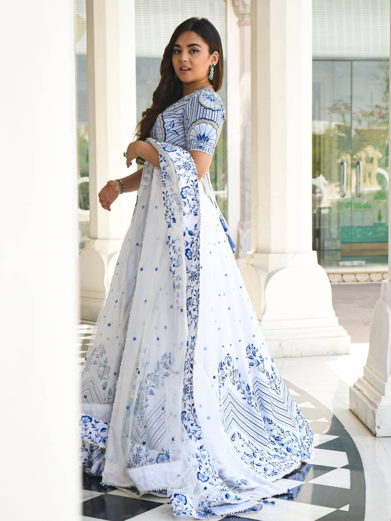 Tulsi Art White Satin Lehenga Choli Set