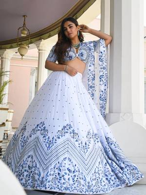 tulsi art white satin lehenga set choli with dupatta  6