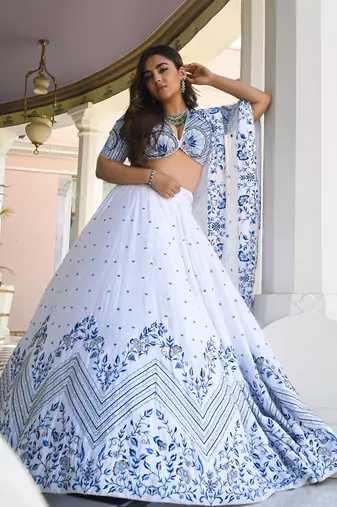 tulsi art white satin lehenga set choli with dupatta 