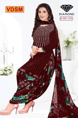 Diamond women printed unstitched crepe salwar suit material 2