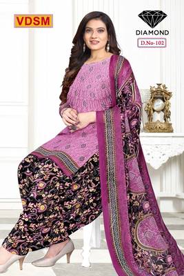 Diamond women printed unstitched crepe salwar suit material 2