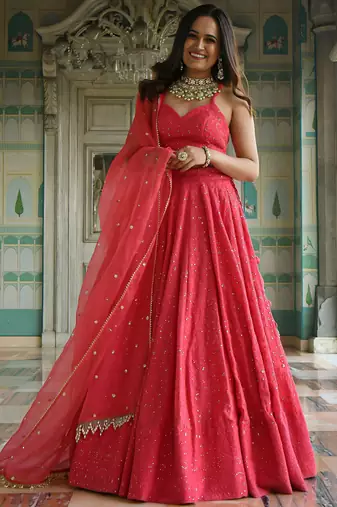 wondrous rose pink sequined georgette lehenga set choli with dupatta