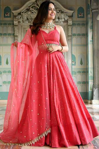 wondrous rose pink sequined georgette lehenga set choli with dupatta