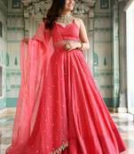 wondrous rose pink sequined georgette lehenga set choli with dupatta