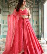 wondrous rose pink sequined georgette lehenga set choli with dupatta