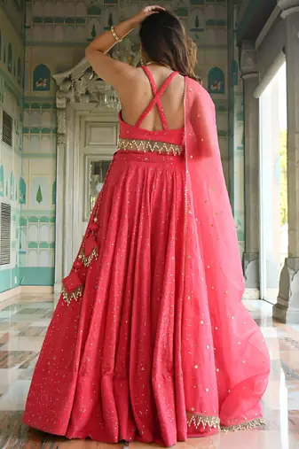 wondrous rose pink sequined georgette lehenga set choli with dupatta