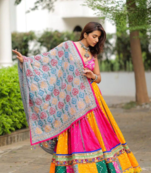 PINK AND YELLOW cotton party wear lehenga choli
