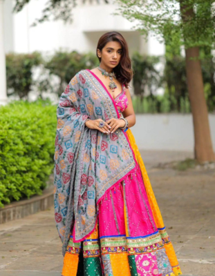 PINK AND YELLOW cotton party wear lehenga choli 3