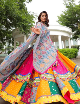 PINK AND YELLOW cotton party wear lehenga choli 5