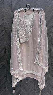 Grey embroidered faux georgette semi stitched salwar suit 3