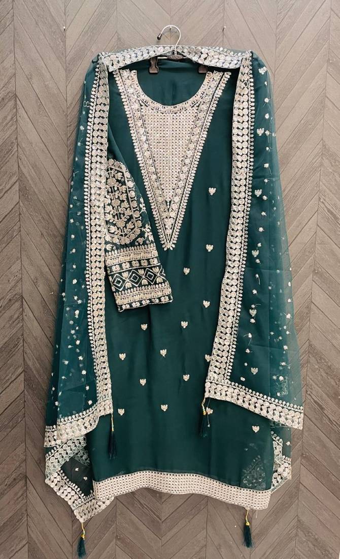 Sea Green Georgette Viscose Embroidered Salwar Suit