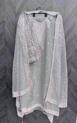 Olive embroidered faux georgette semi stitched salwar suit 3