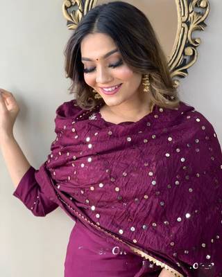 Sequence Embroidered Work Slub Rayon Fabric Straight Kurta, Pant and Dupatta Set 4