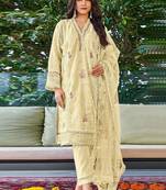 Light yellow georgette embroidery pakistani salwar kameez