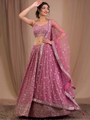 pink sequins georgette lehenga set choli with dupatta 1