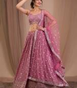 pink sequins georgette lehenga set choli with dupatta