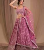 Alluring Pink Sequins Georgette Engagement Wear Lehenga Choli