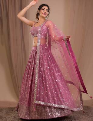 pink sequins georgette lehenga set choli with dupatta 2