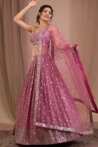 pink sequins georgette lehenga set choli with dupatta