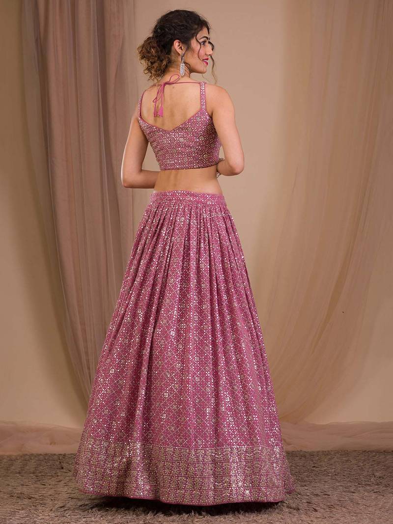 Alluring Pink Sequins Georgette Engagement Wear Lehenga Choli