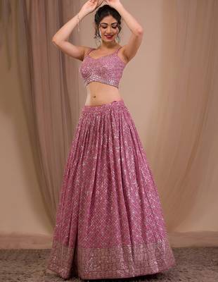 pink sequins georgette lehenga set choli with dupatta 3
