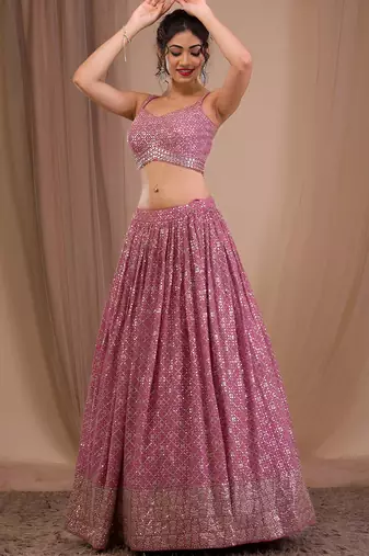 pink sequins georgette lehenga set choli with dupatta