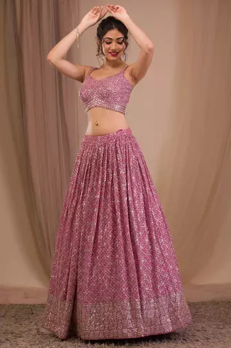 pink sequins georgette lehenga set choli with dupatta