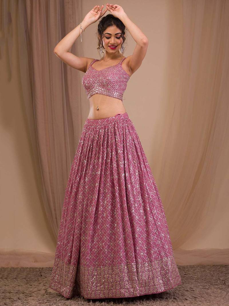 Alluring Pink Sequins Georgette Engagement Wear Lehenga Choli
