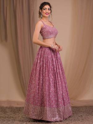 pink sequins georgette lehenga set choli with dupatta 5