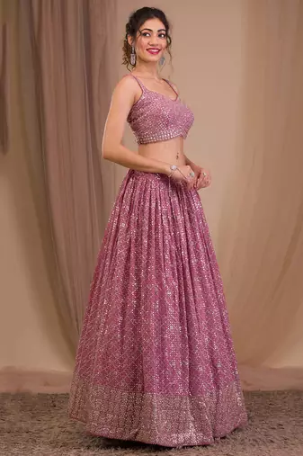 pink sequins georgette lehenga set choli with dupatta