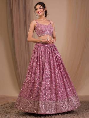 pink sequins georgette lehenga set choli with dupatta 6