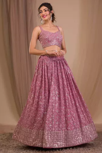 pink sequins georgette lehenga set choli with dupatta