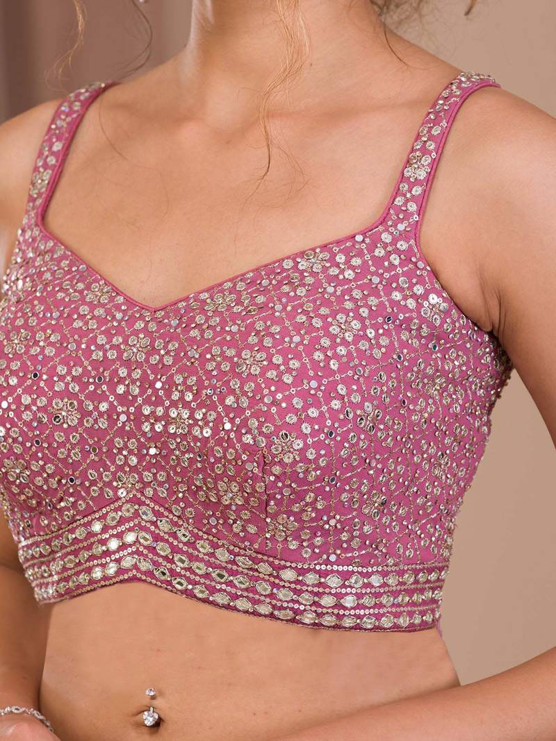 Alluring Pink Sequins Georgette Engagement Wear Lehenga Choli