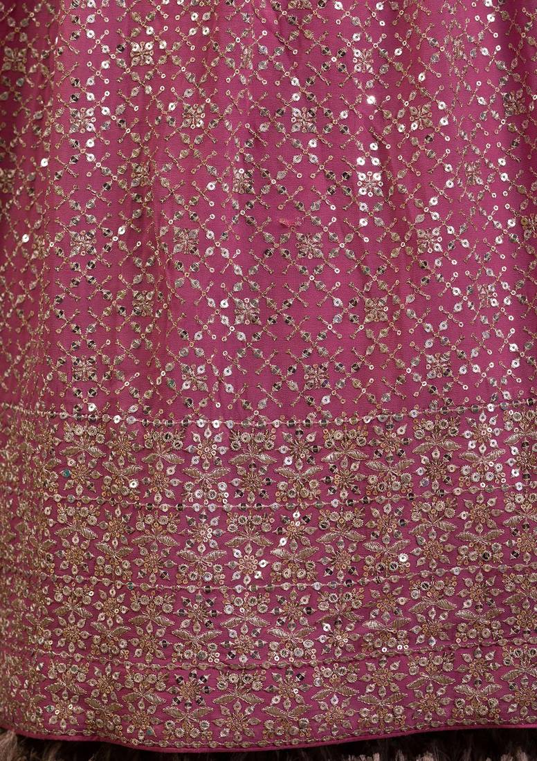 Alluring Pink Sequins Georgette Engagement Wear Lehenga Choli