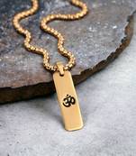 om design gold plated rectangular shape pendant with 24 inch chain for mens and womens